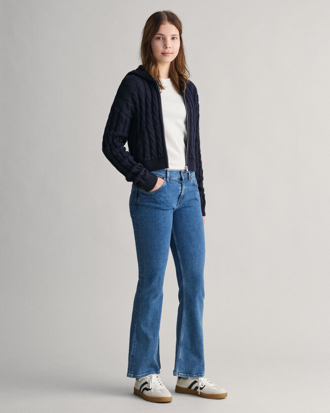 Teen Girls ‑malliston lyhyt palmikkoneulottu Shield-vetoketjuhuppari