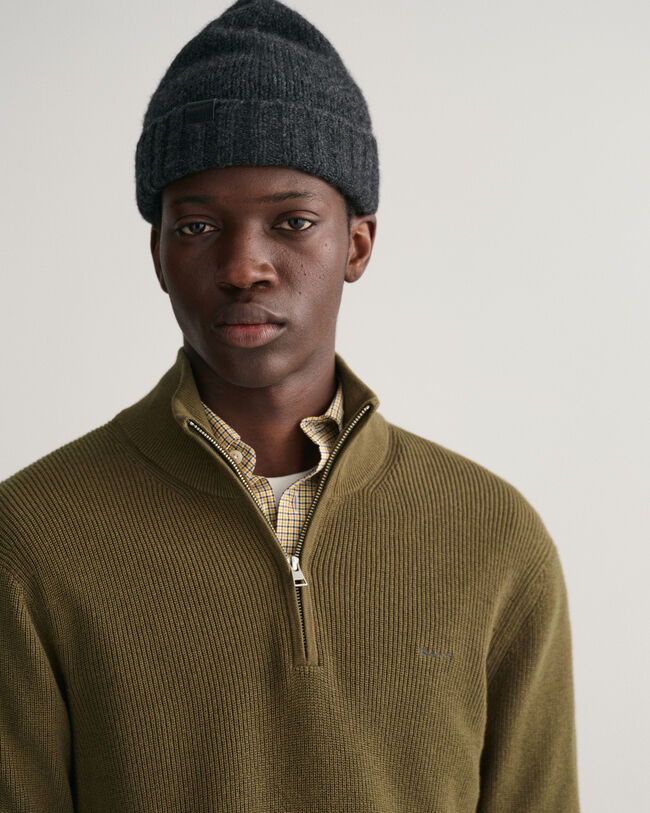 Puolivetoketjullinen ribbineulepusero puuvillan ja villan sekoitteesta