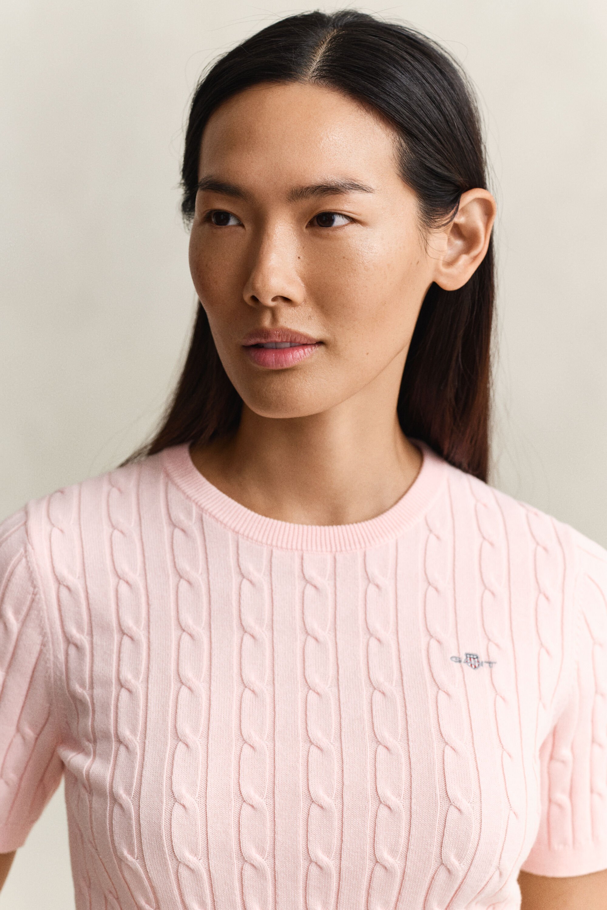 Lyhythihainen palmikkoneulepusero