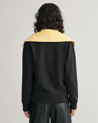 Oversized fit -mitoitettu collegepaita, jossa vetoketju p&auml;&auml;ntiell&auml; ja v&auml;ripintoja