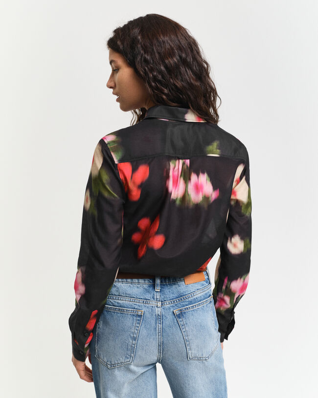 Regular fit ‑mitoitettu kukallinen puuvillasilkkipaita