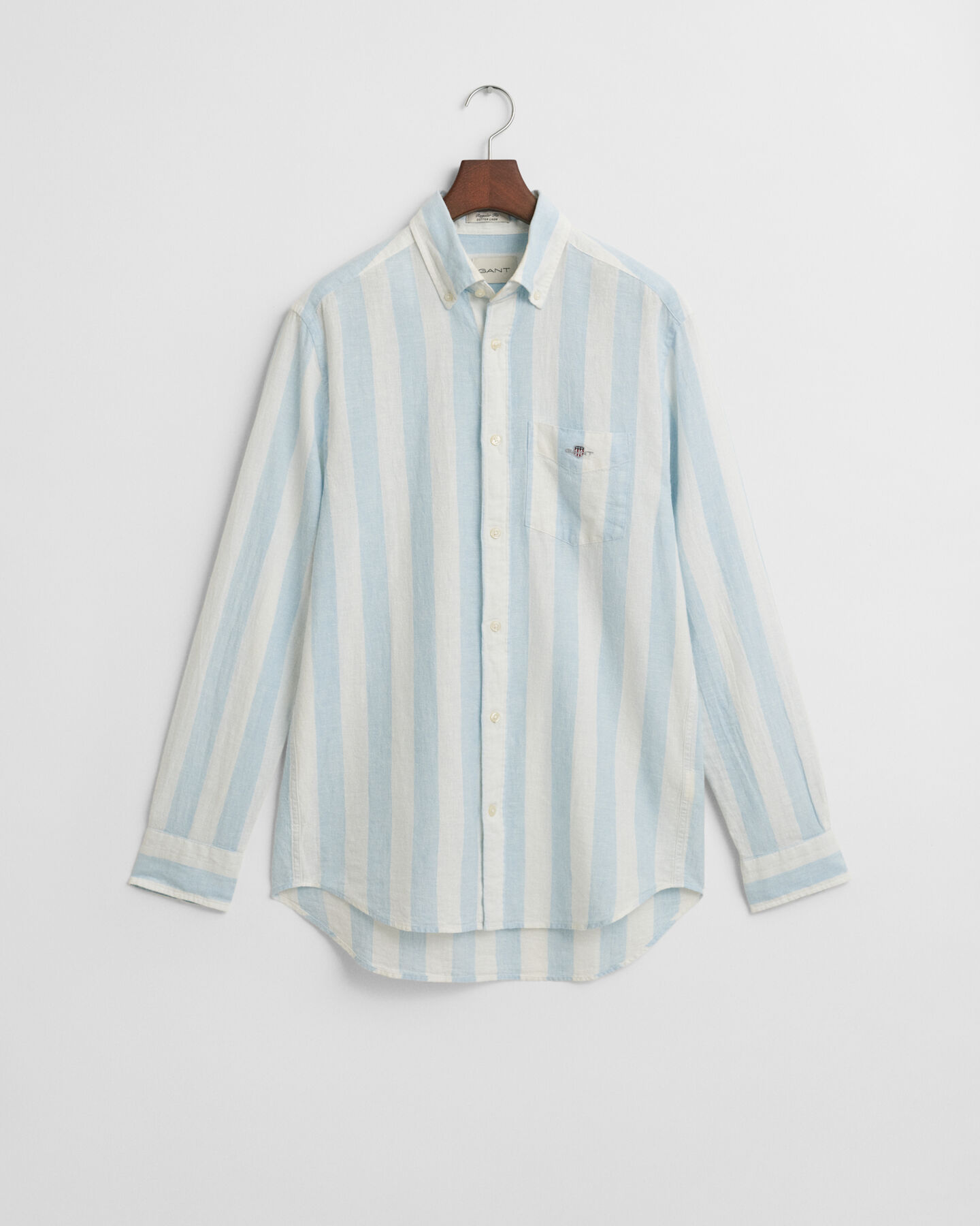 Regular fit ‑mitoitettu leveäraitainen puuvilla-pellavapaita