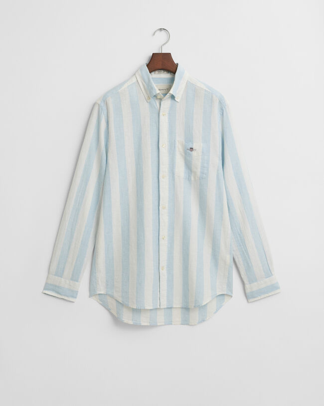 Regular fit ‑mitoitettu leveäraitainen puuvilla-pellavapaita