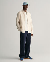 Slim&nbsp;fit ‑mitoitettu kukonaskelkuvioinen pellavapaita