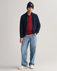 Kohopintainen vetoketjullinen puuvillaneuletakki