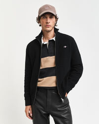 Kohopintainen vetoketjullinen puuvillaneuletakki