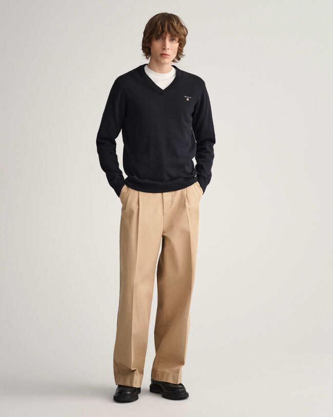 Classic-puuvillaneulepusero, v-p&auml;&auml;ntie