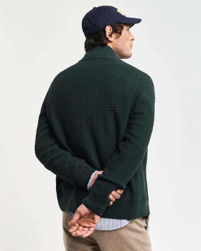 Kohopintainen vetoketjullinen puuvillaneuletakki