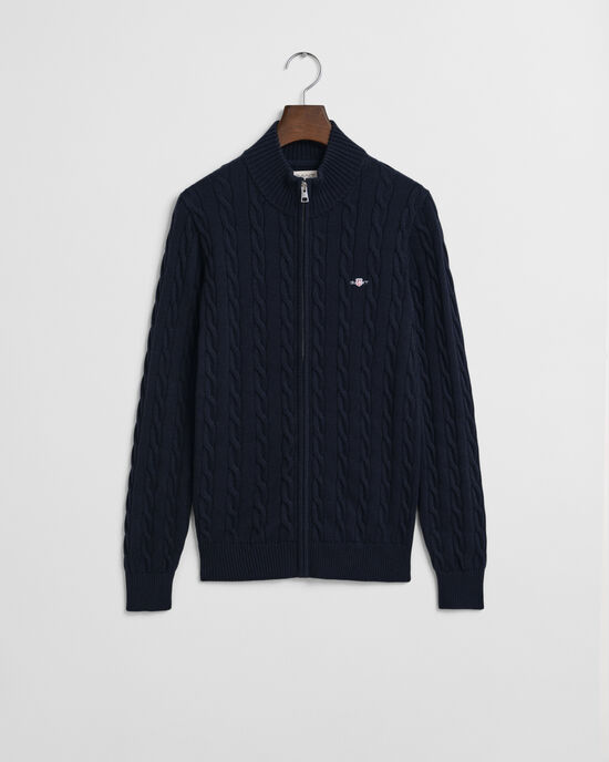 Teens-malliston puuvillainen vetoketjullinen palmikkoneuletakki