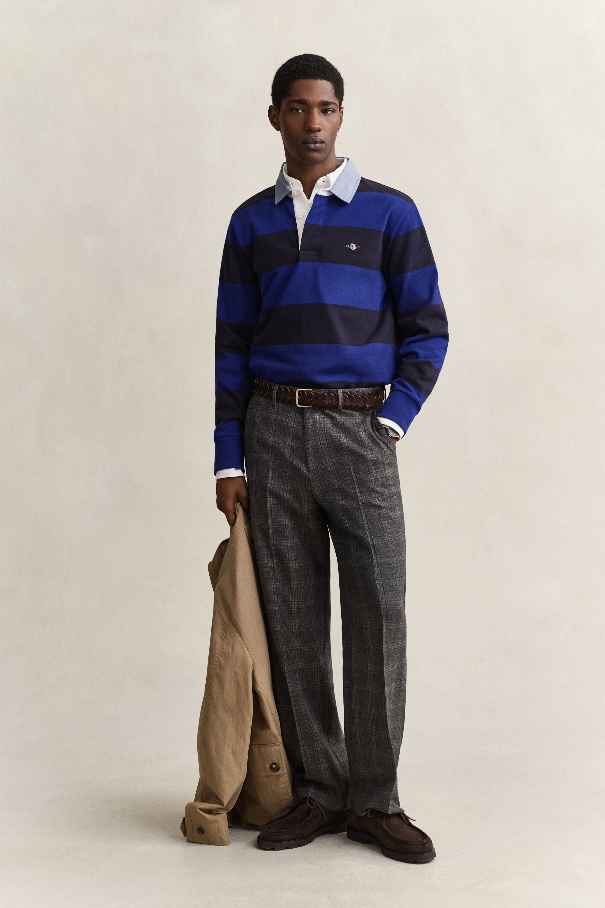 Raidallinen Heavy Rugger ‑paita chambray-kauluksella