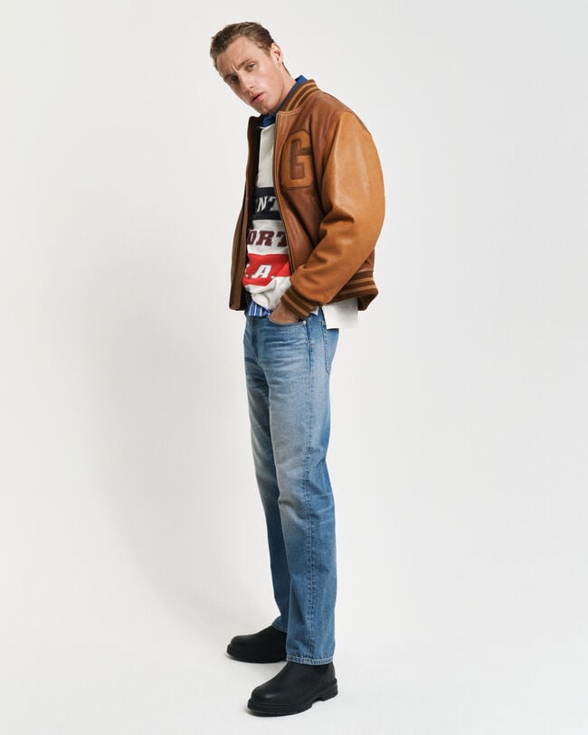 Nahkainen GANT Varsity Jacket ‑takki
