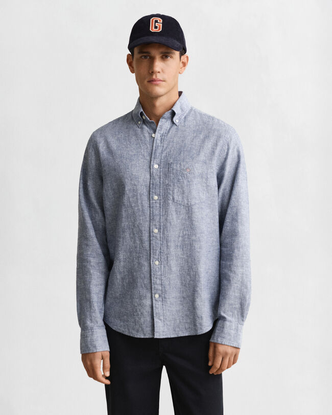 Regular fit ‑mitoitettu puuvilla-pellavapaita