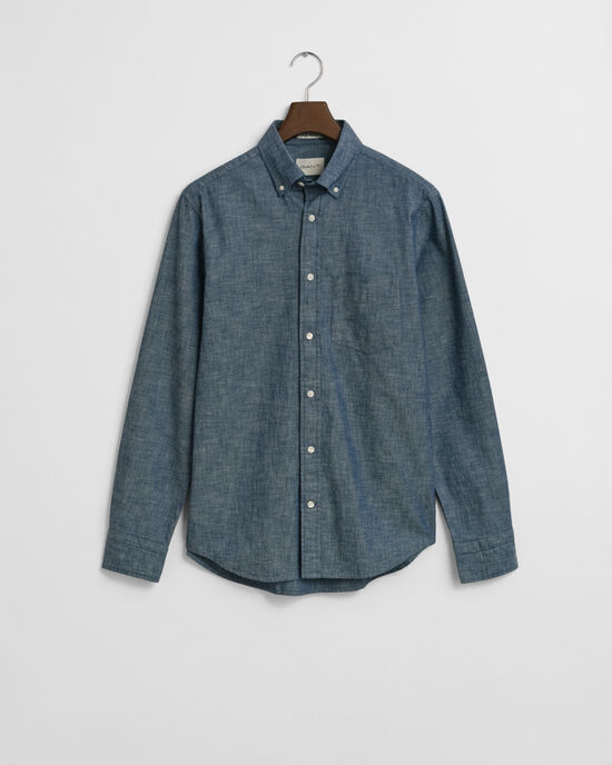 Regular fit ‑mitoitettu indigonsininen chambray-paita