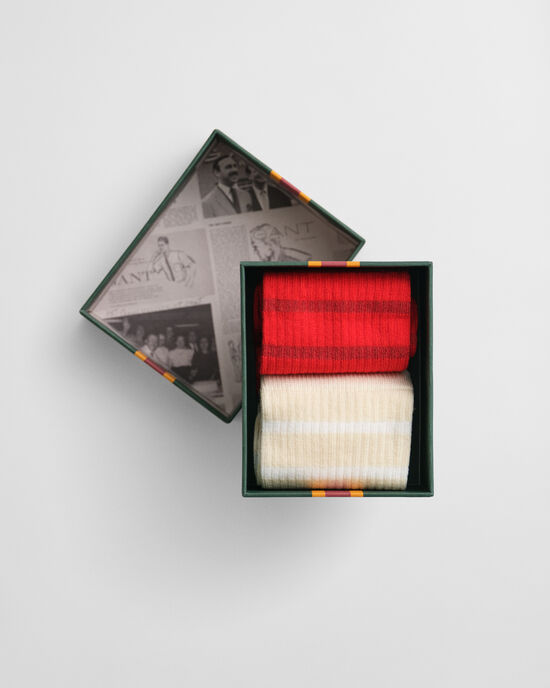 Metallinhohtoiset raitasukat lahjapakkauksessa (2 paria)