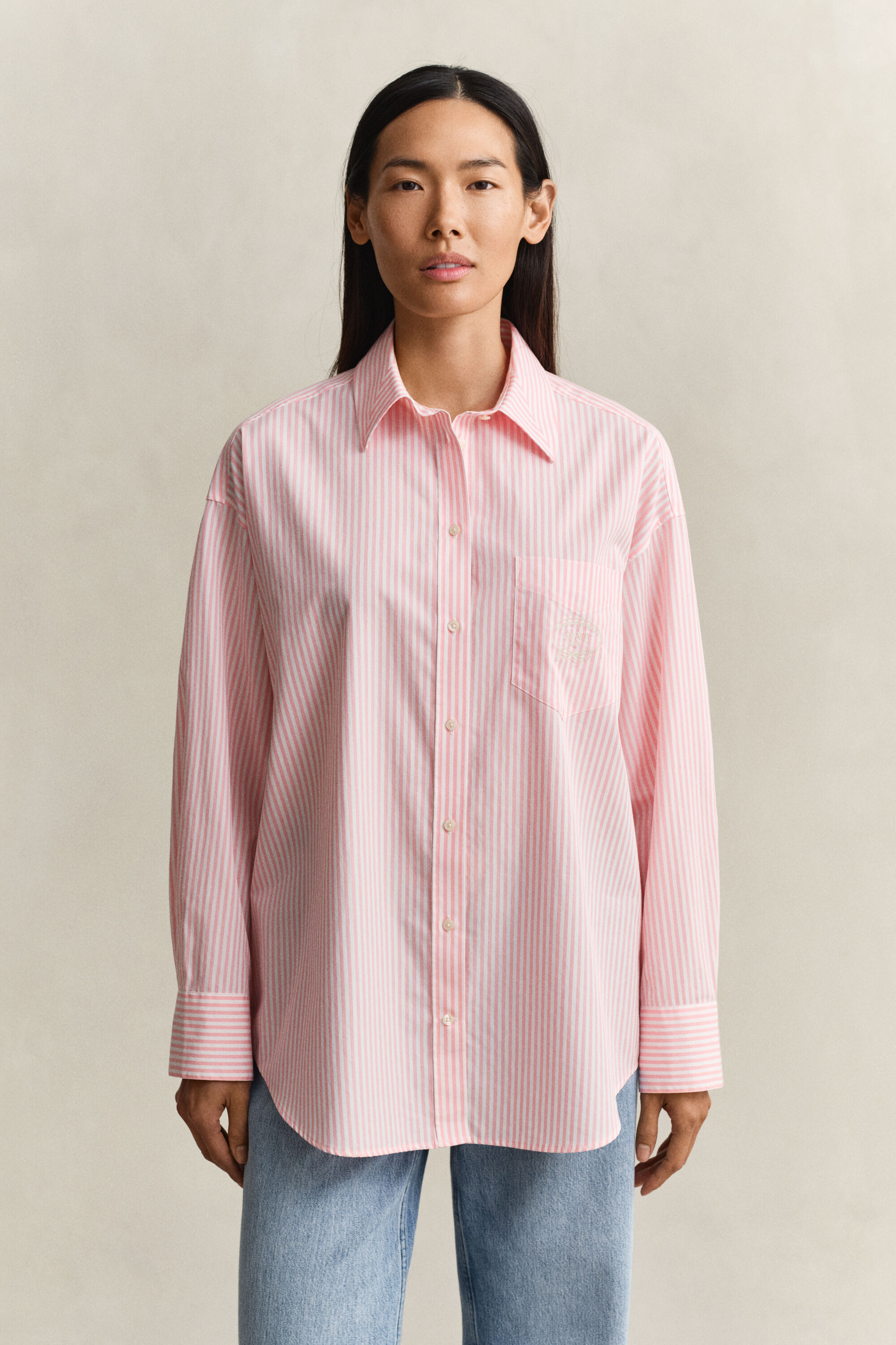 Oversized fit -mitoitettu raidallinen Classic-popliinipaita