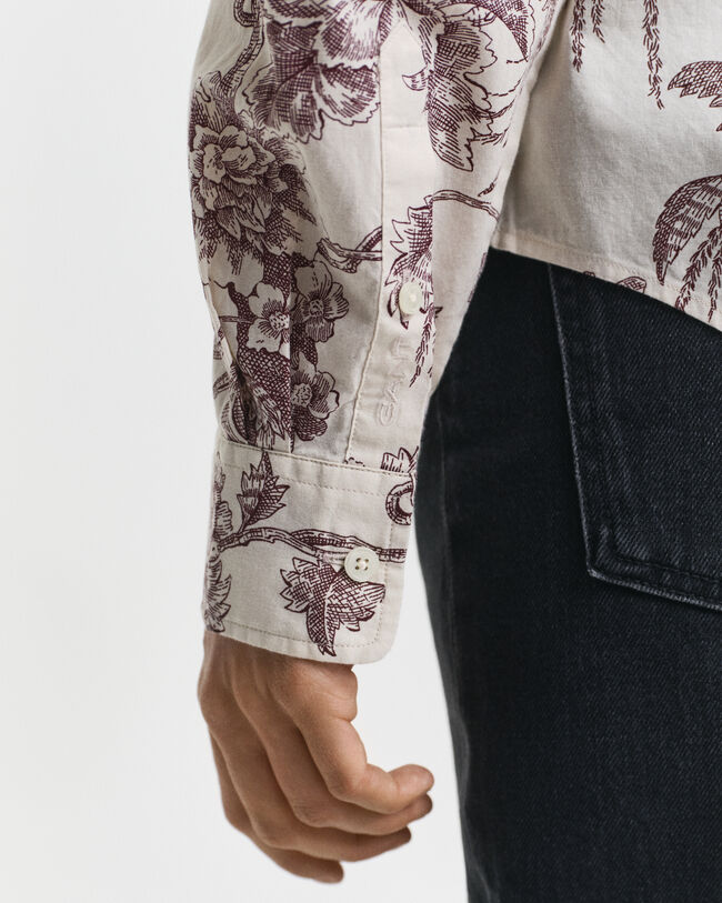 Regular fit ‑mitoitettu puukuvioinen puuvillavoileepaita