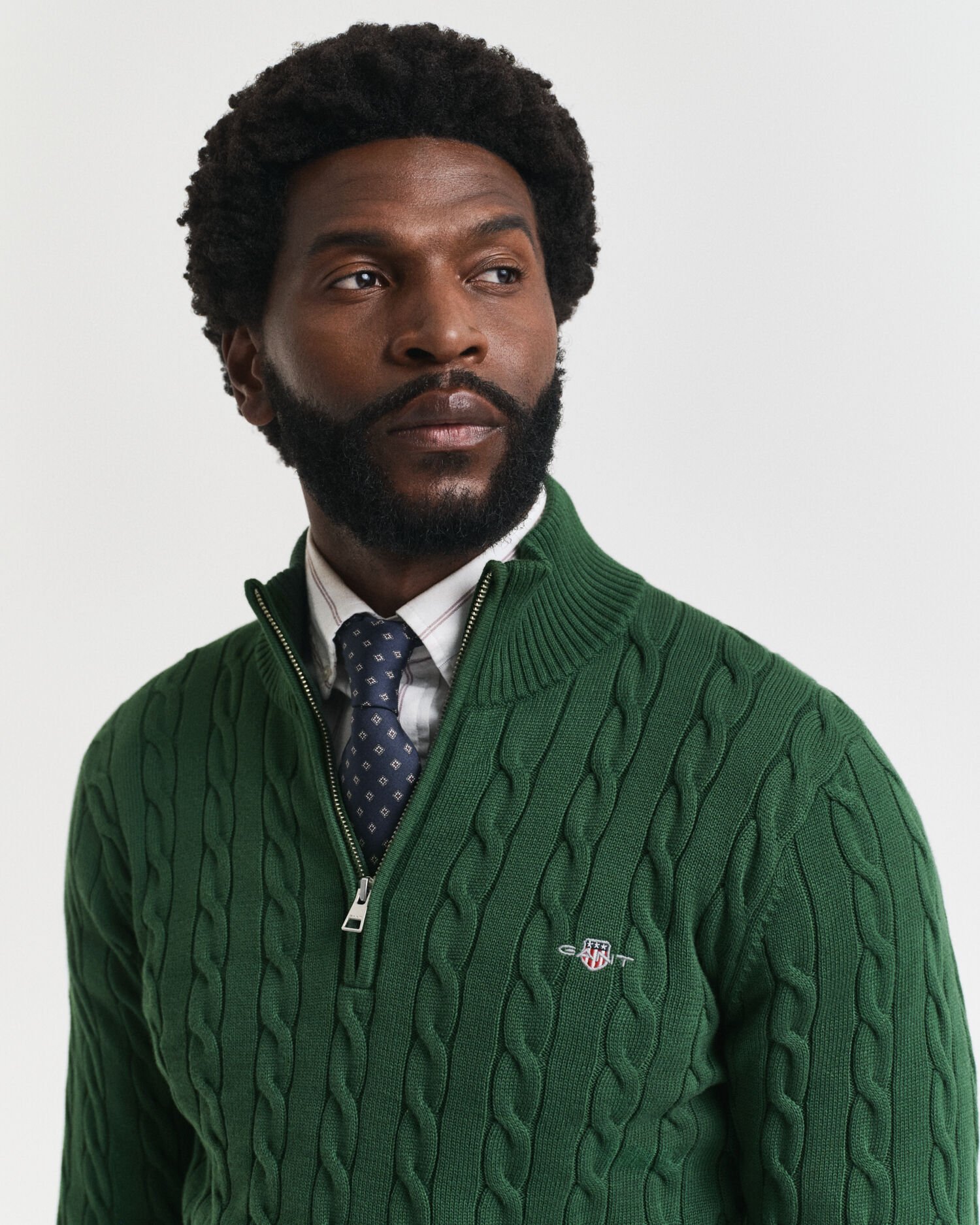 Puuvillainen palmikkoneule, vetoketjukaulus