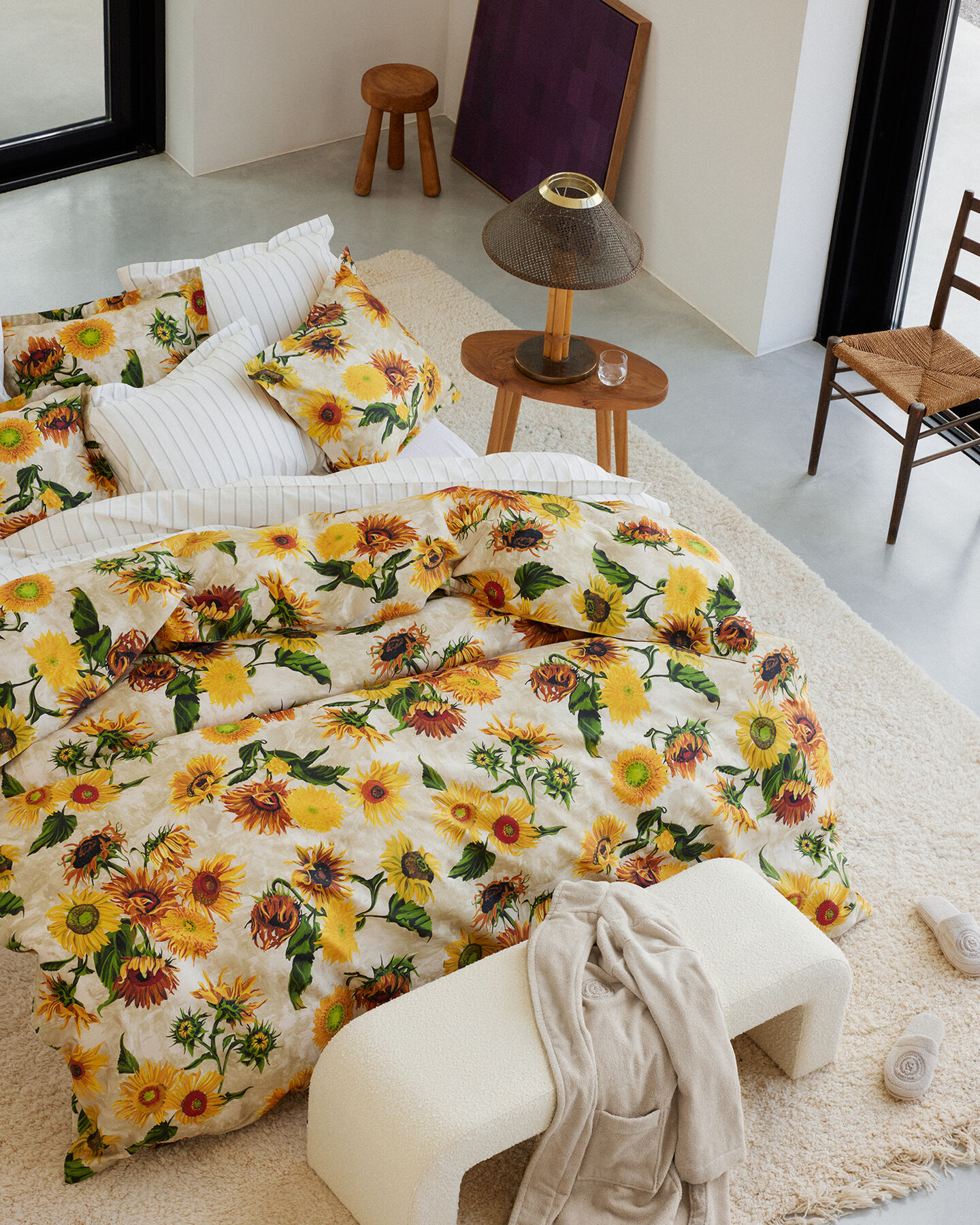 Printtikuvioitu Sunflower-pussilakana parivuoteeseen