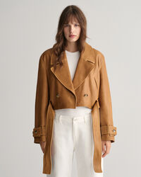 Cropped Leather Trench Jacket