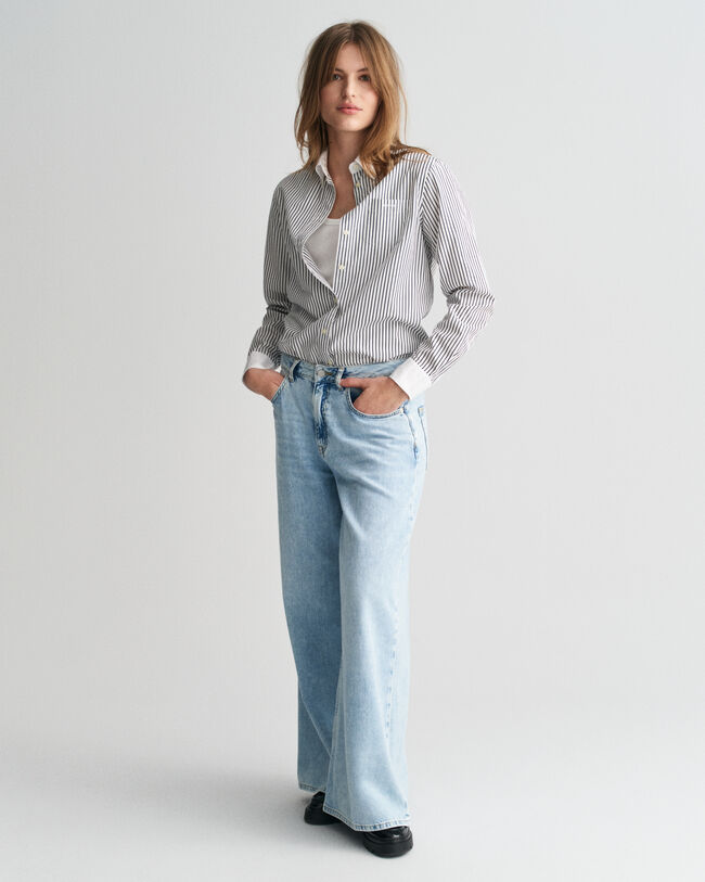 Regular fit ‑mitoitettu raitapaita, kontrastivärinen kaulus