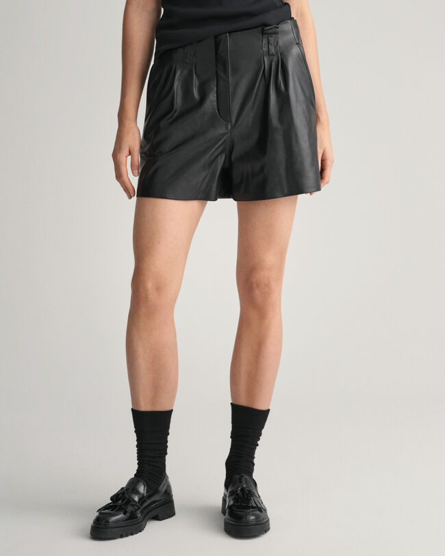 Pleated Leather Shorts