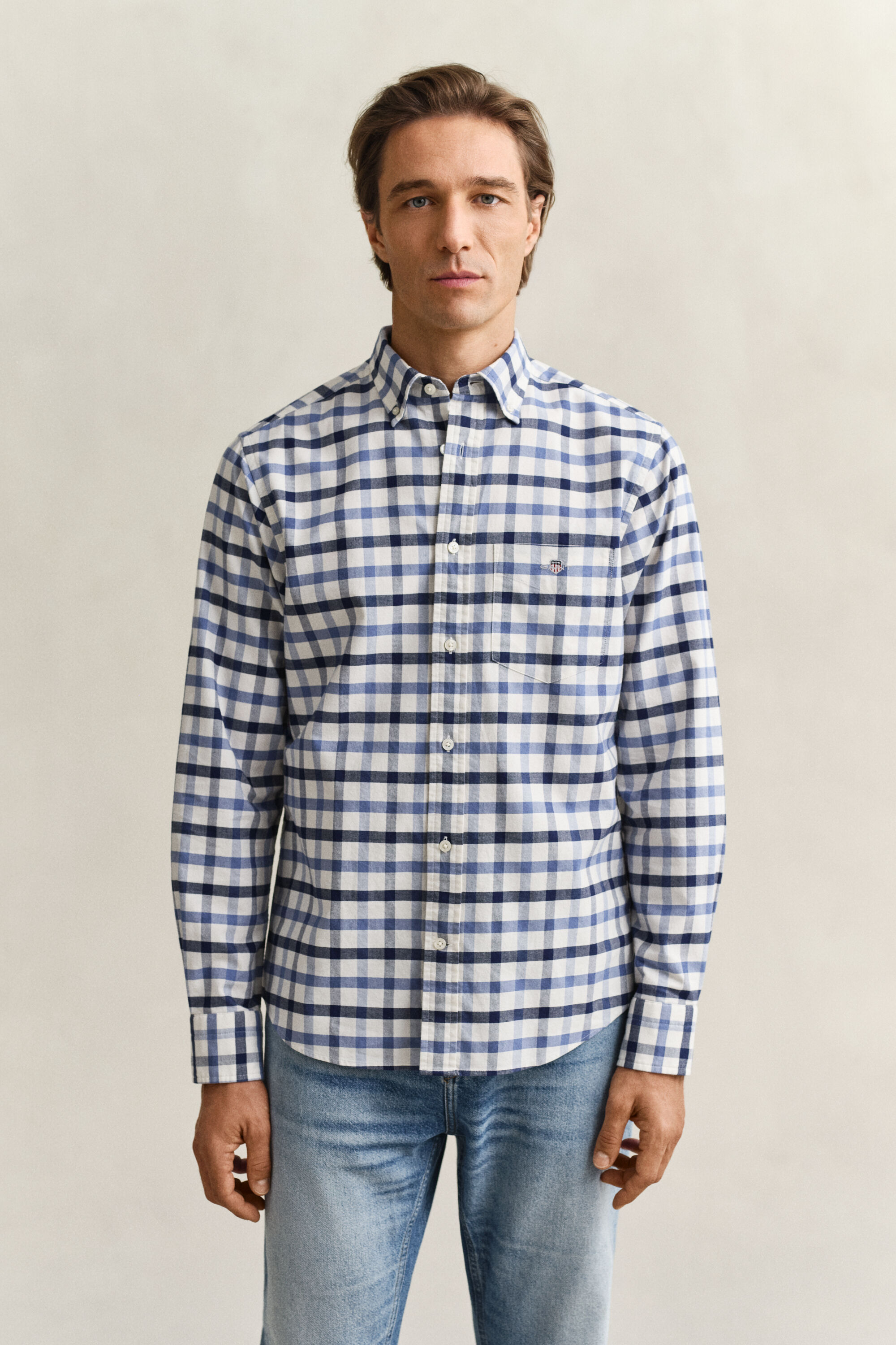 Regular fit ‑mitoitettu ruudullinen oxford-paita