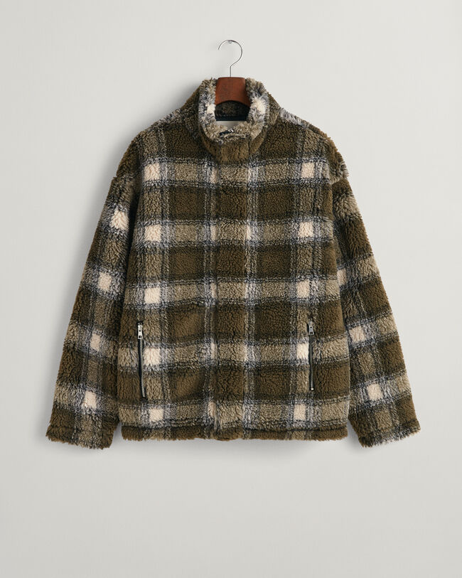 Ruutukuvioinen vetoketjullinen fleecetakki