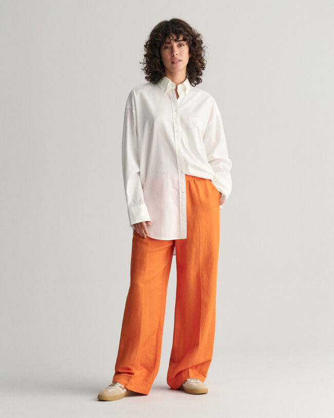 Relaxed&nbsp;fit ‑mitoitetut Pull-On-pellavasekoitehousut