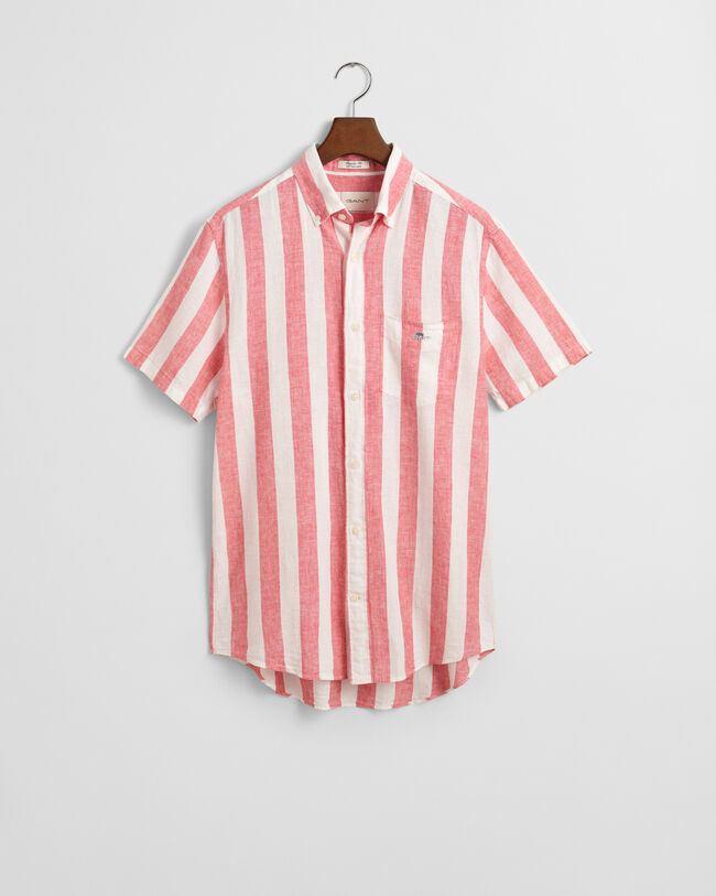 Regular&nbsp;fit ‑mitoitettu raidallinen lyhythihainen puuvilla-pellavapaita