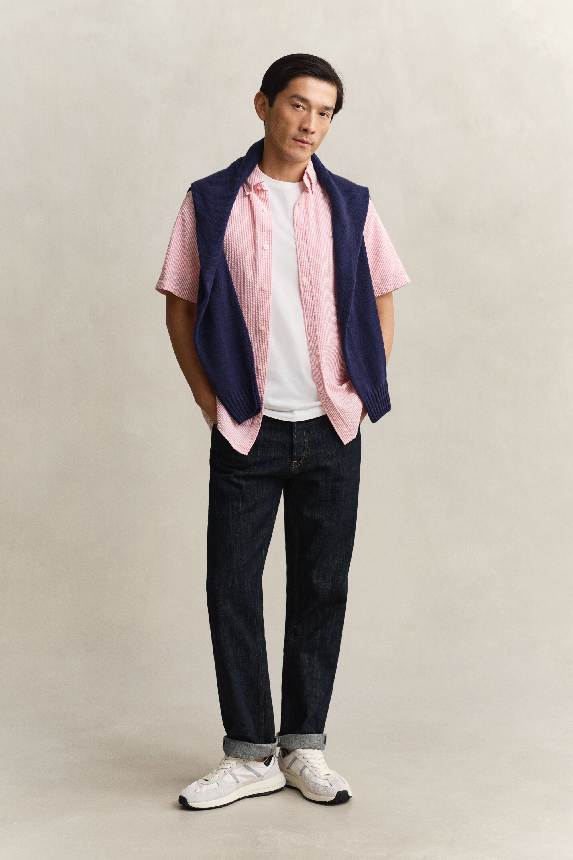 Lyhythihainen seersucker-raitapaita