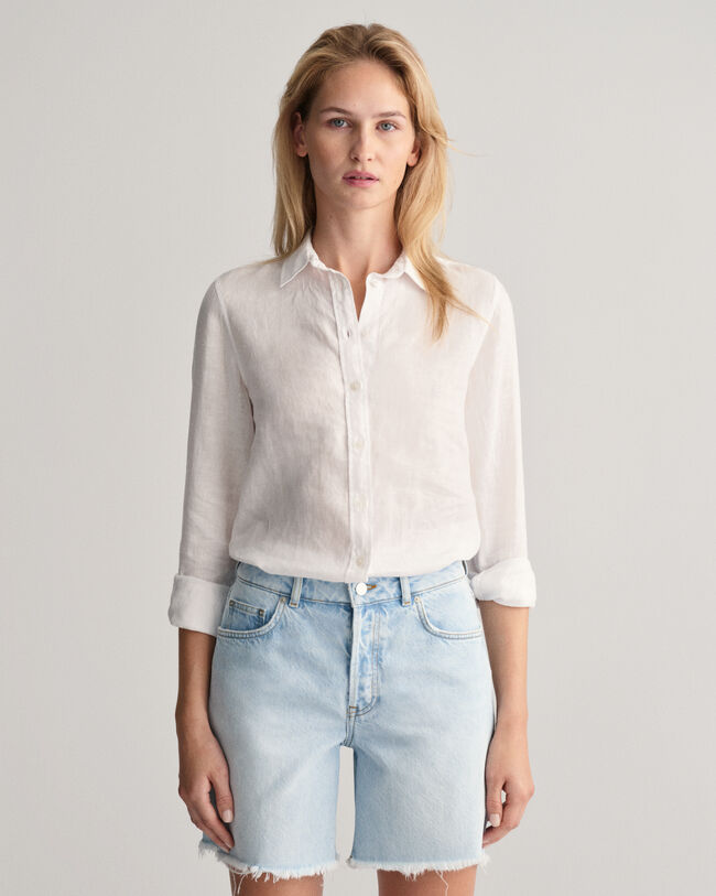 Regular fit ‑mitoitettu pellavainen chambray-paita