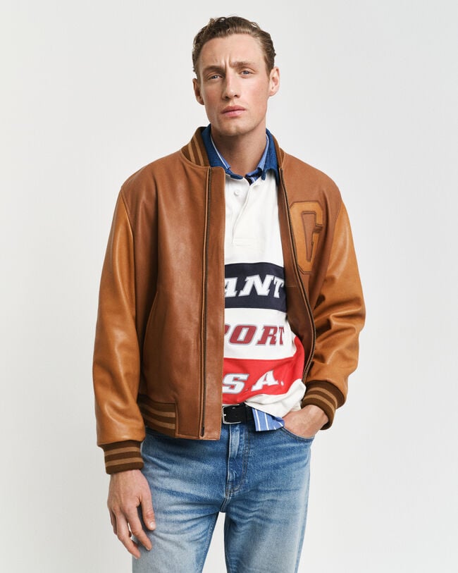 Nahkainen GANT Varsity Jacket ‑takki