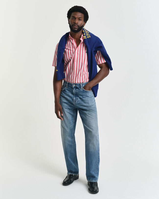 Regular&nbsp;fit ‑mitoitettu lyhythihainen klassinen popliiniraitapaita