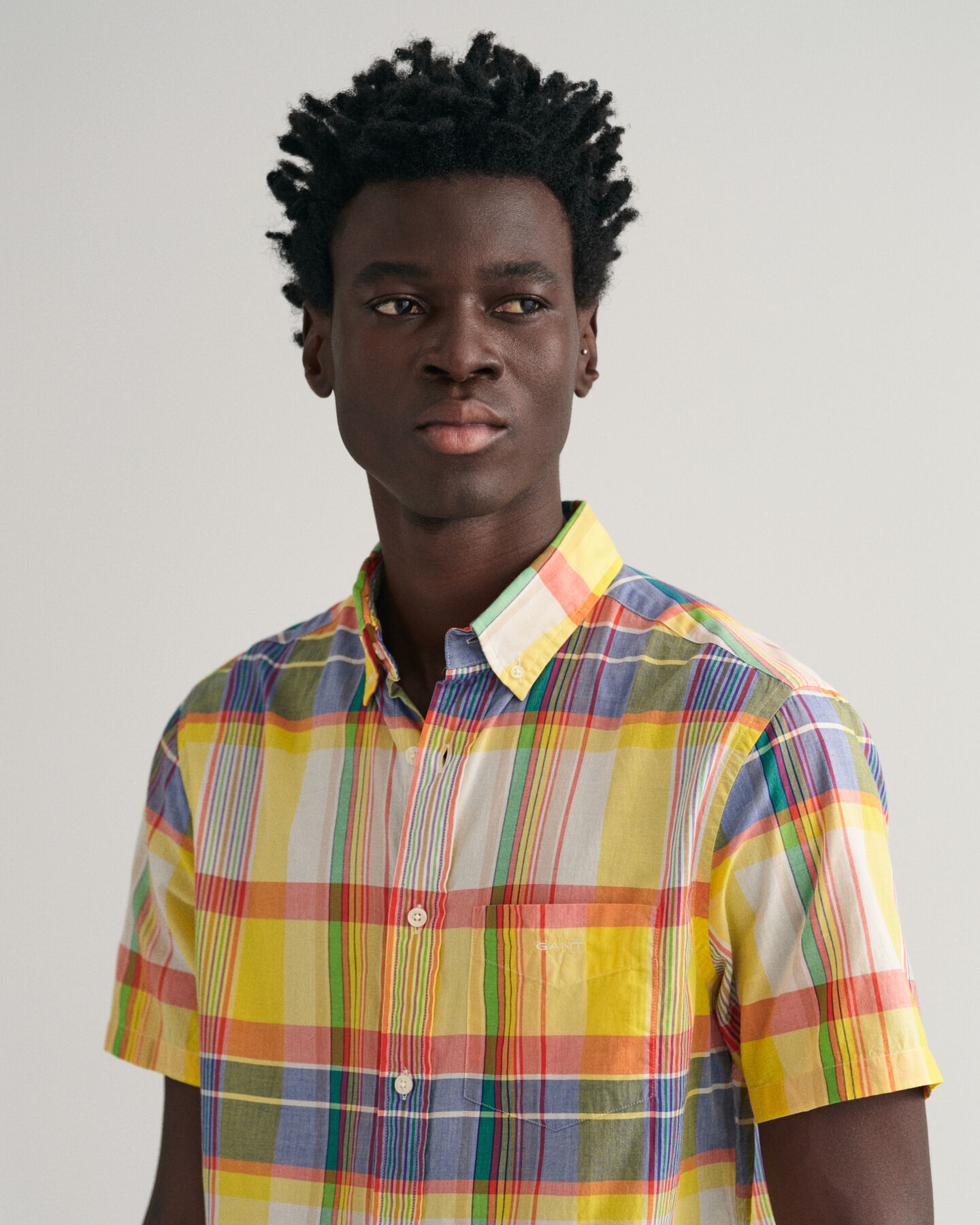 Regular fit ‑mitoitettu, lyhythihainen madrasruutupaita