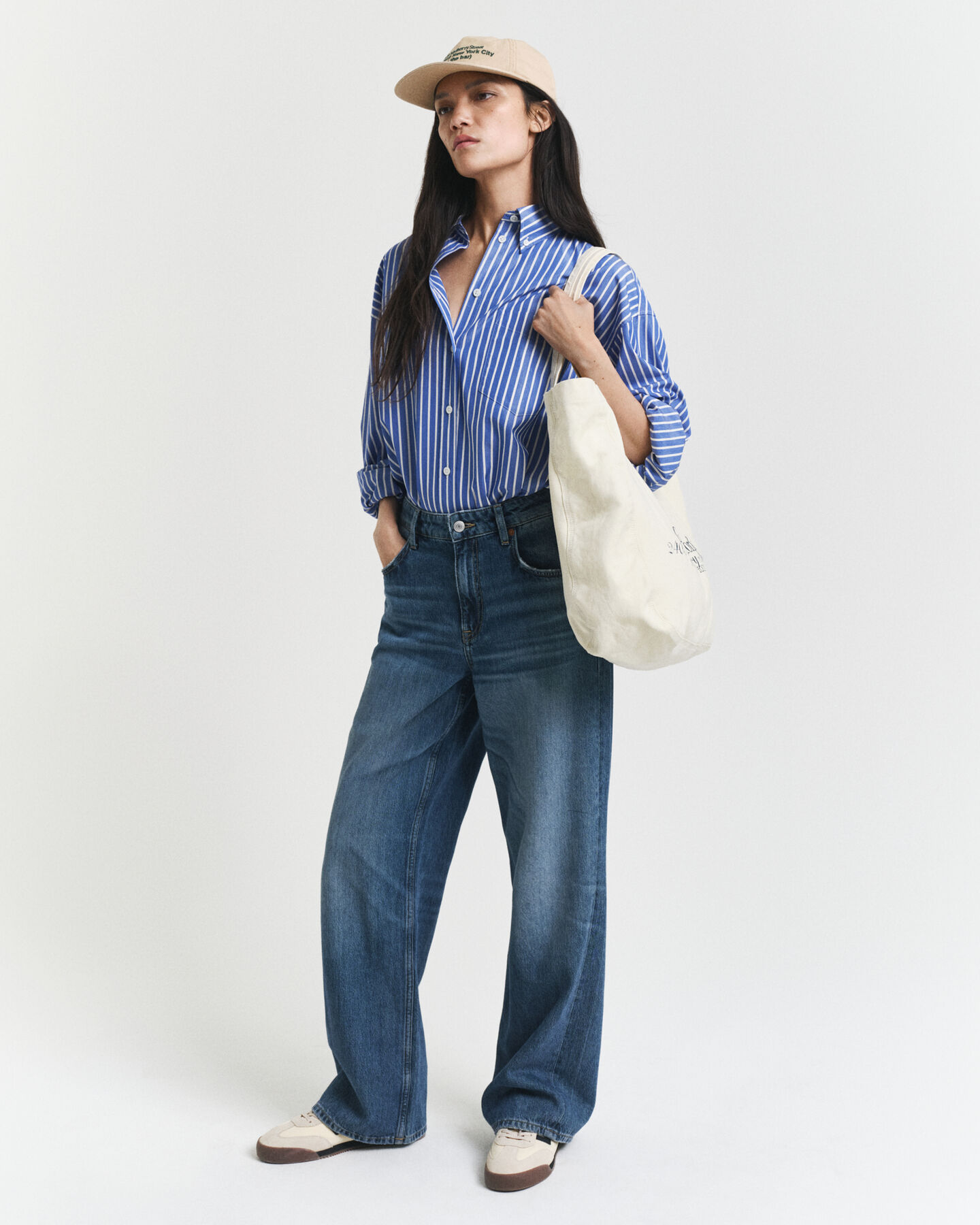 Oversized fit -mitoitettu raidallinen popliinipaita