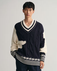 V-kauluksinen intarsianeulepusero