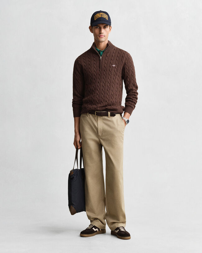 Puuvillainen palmikkoneule, vetoketjukaulus