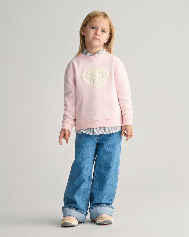 Girls‑malliston Heart Graphic ‑collegepaita, jossa py&ouml;re&auml; p&auml;&auml;ntie