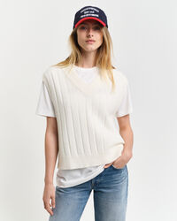 Villainen joustinneuleliivi, v‑pääntie