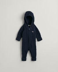 Baby-malliston puuvillainen Shield-palmikkoneulehaalari