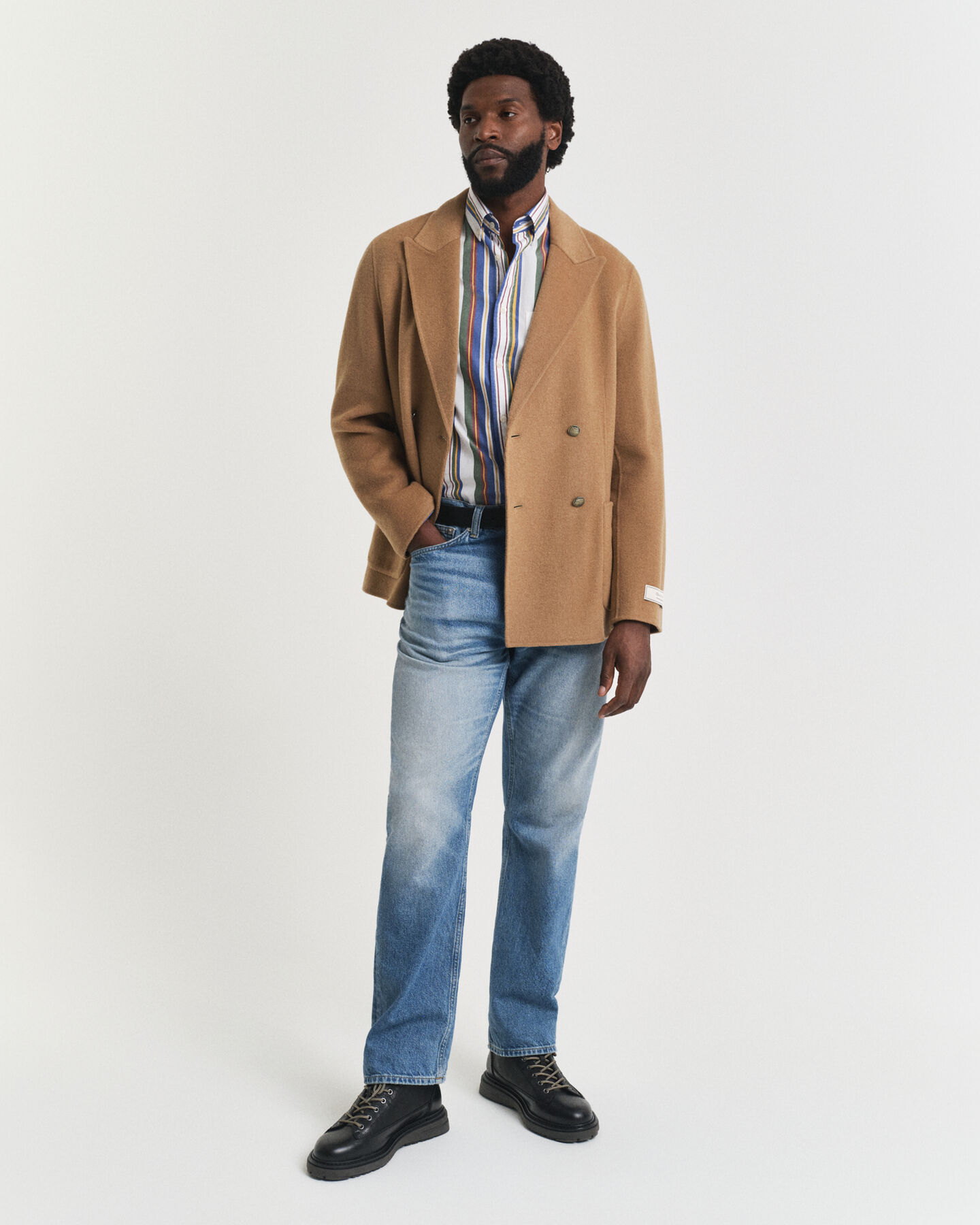 Regular fit ‑mitoitettu moniväriraidallinen klassinen popliinipaita