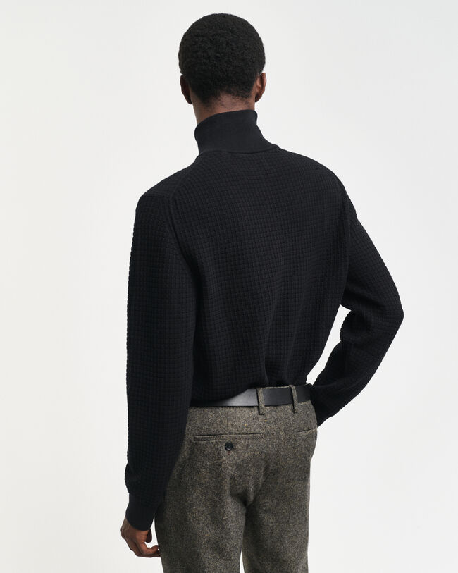 Kohopintainen puuvillaneulepusero, vetoketjukaulus