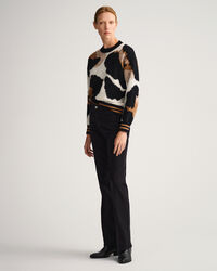 Leopardikuvioinen intarsianeulepusero, py&ouml;re&auml; p&auml;&auml;ntie