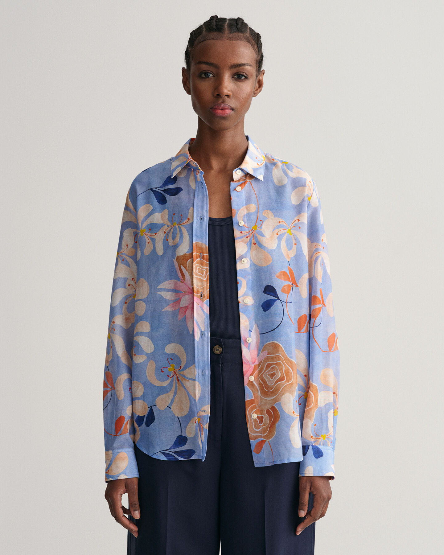 Regular fit ‑mitoitettu printtikuvioitu Floral‑paita puuvilla-silkkisekoitetta