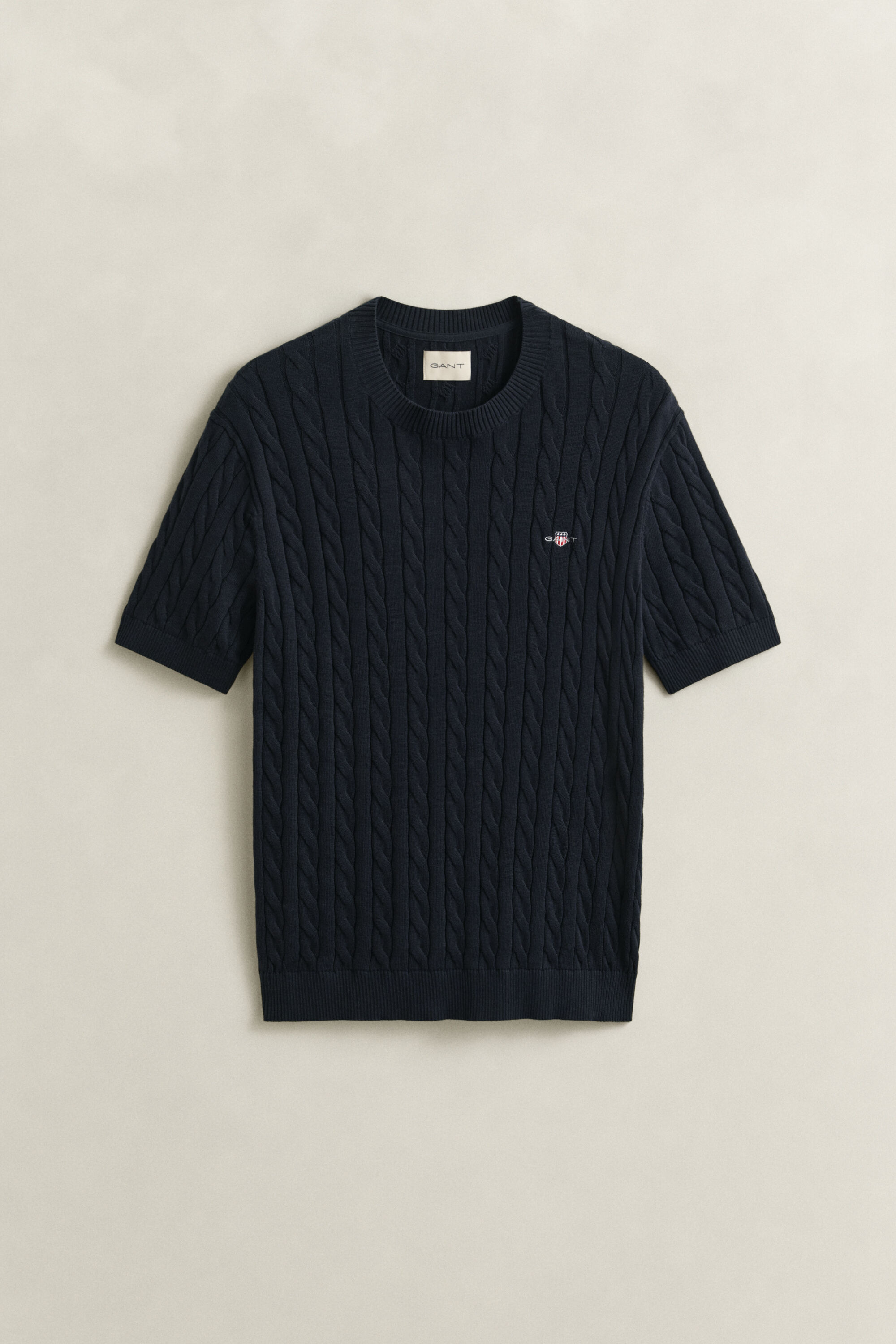 Lyhythihainen palmikkoneulepusero puuvillaa