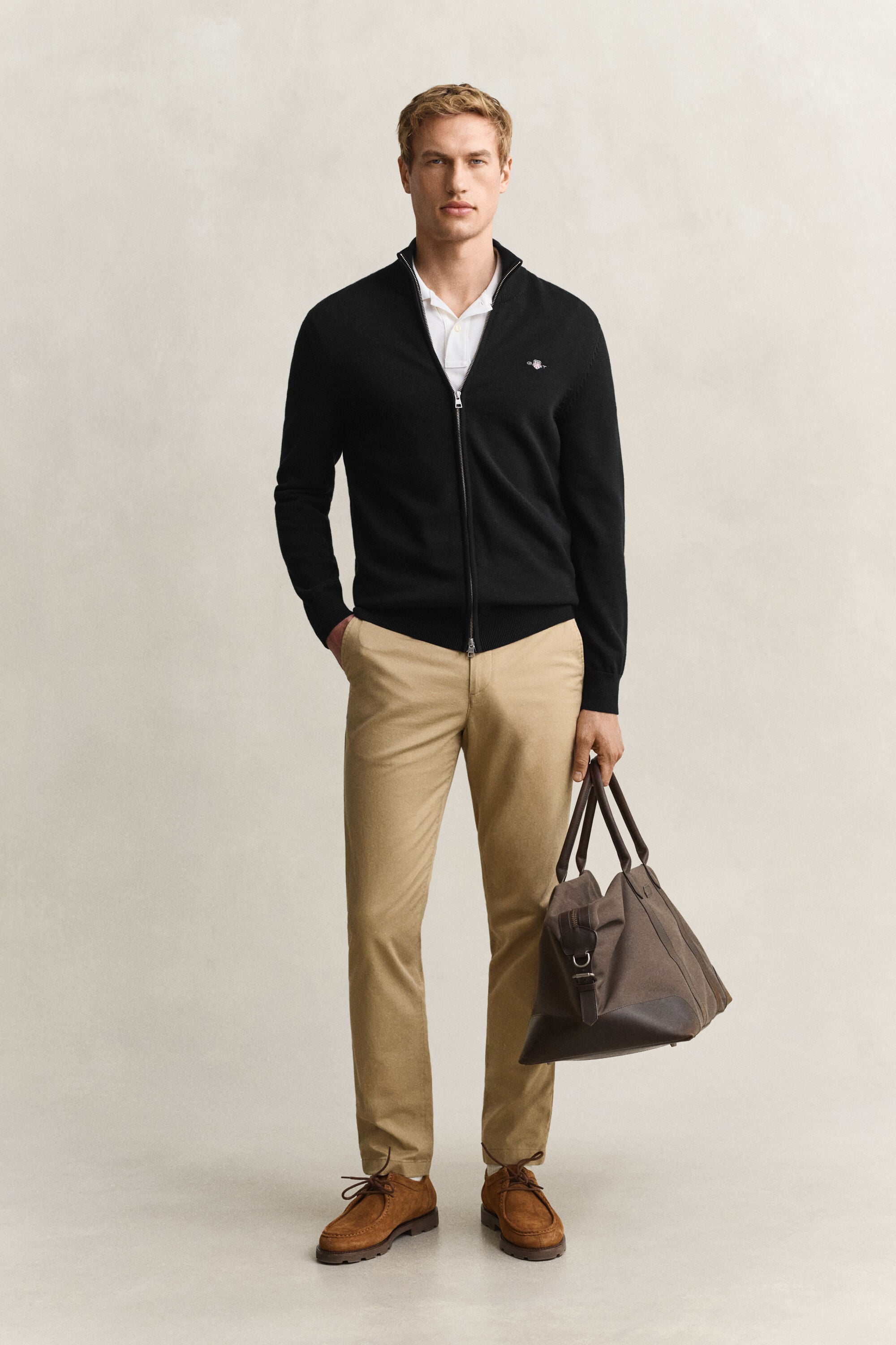 Vetoketjullinen Casual-puuvillaneuletakki