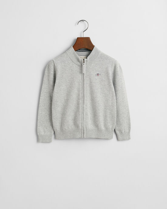 Kids-malliston vetoketjullinen Shield-puuvillaneuletakki