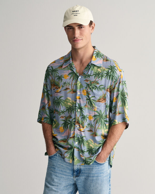 Relaxed fit ‑mitoitettu lyhythihainen Hawaiian Print -paita