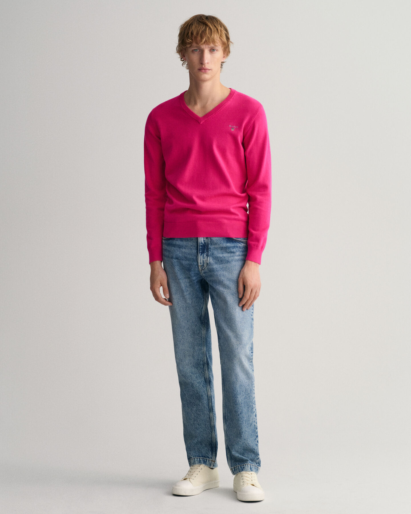 Classic-puuvillaneulepusero, v-p&auml;&auml;ntie