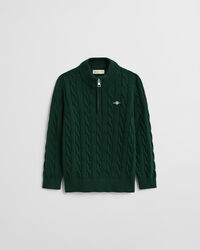 Kids-malliston puuvillainen palmikkoneulepusero, vetoketjupääntie